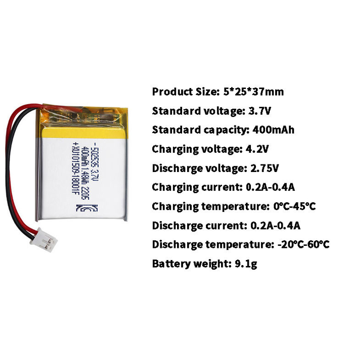 Lithium Polymer 400mah Lipo Battery Rechargeable 3.7 Volt Lipo Battery 502535