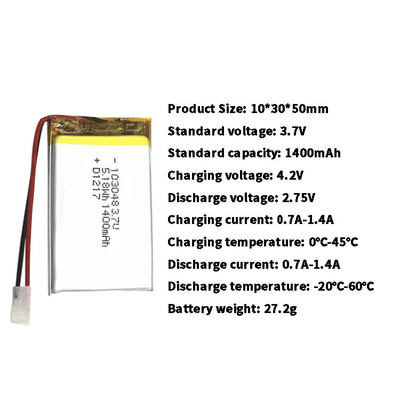 Bateria recarregável do polímero 1400mah 3,7 V Lipo do lítio para o dispositivo de GBA