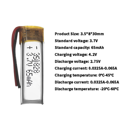 리튬-폴리머 전지 65mAh 높은 전기 3.7 Ｖ 리포 배터리 350828