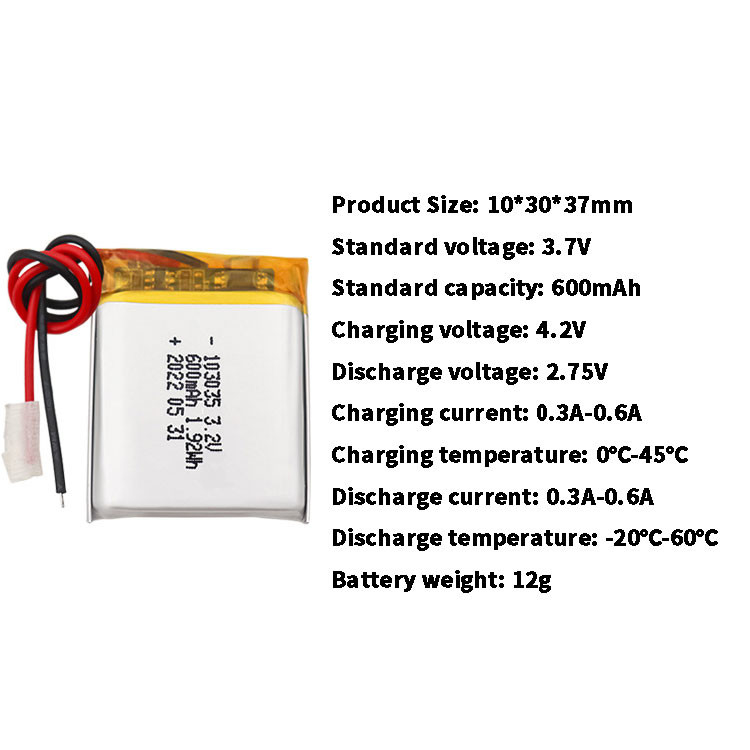 103035 3,7 bateria pequena recarregável de V 600mAh Lipo para o banco das energias solares