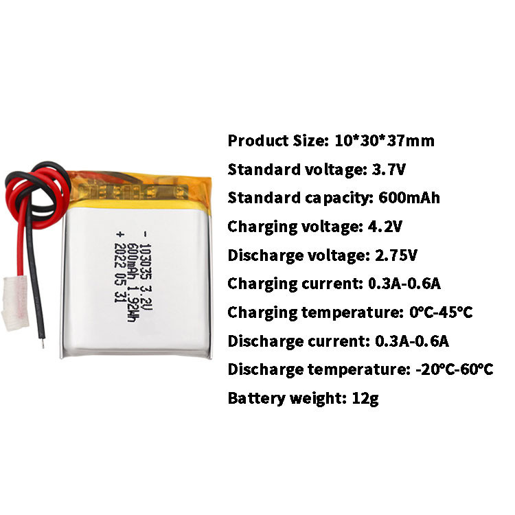 103035 3,7 batterie rechargeable de V 600mAh petite Lipo pour la banque d'énergie solaire